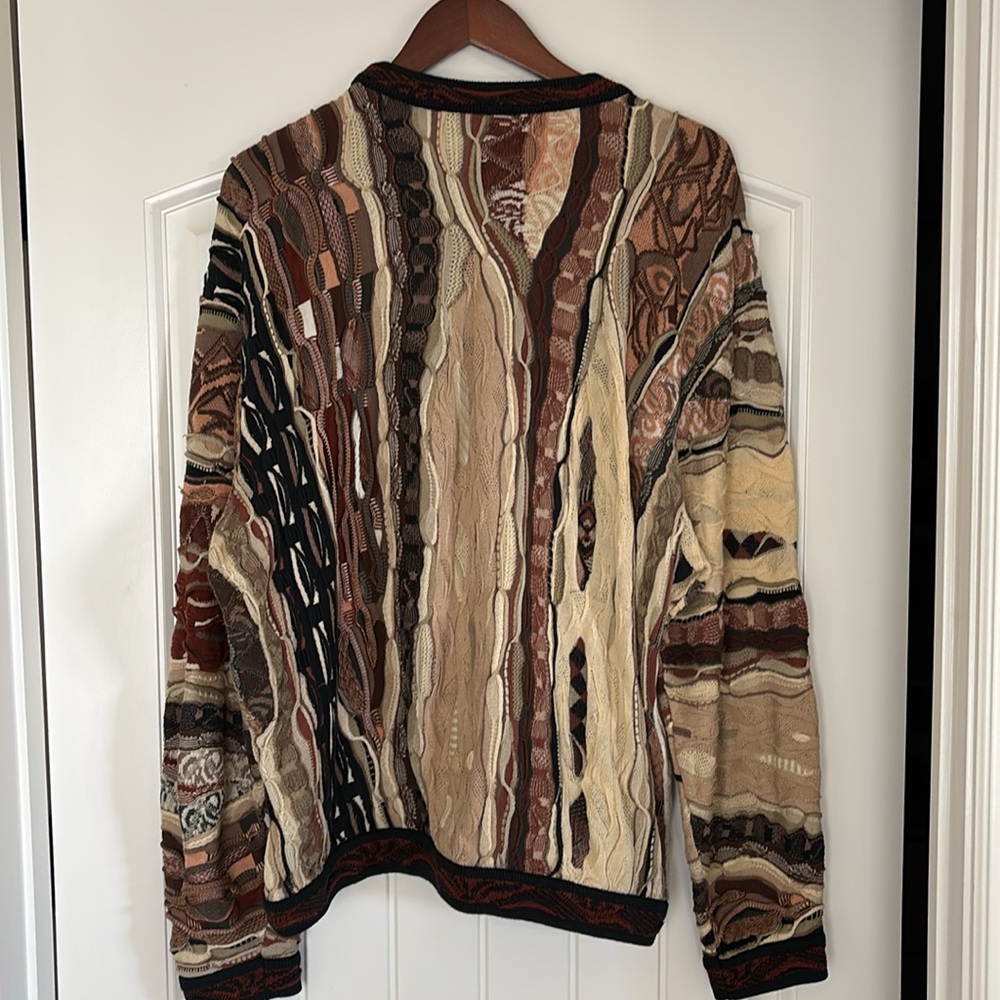 Vintage‎ COOGI Australia Brown Tan 3D Knit Sweater 90’s Cotton Men’s Size Large - Picture 12 of 13